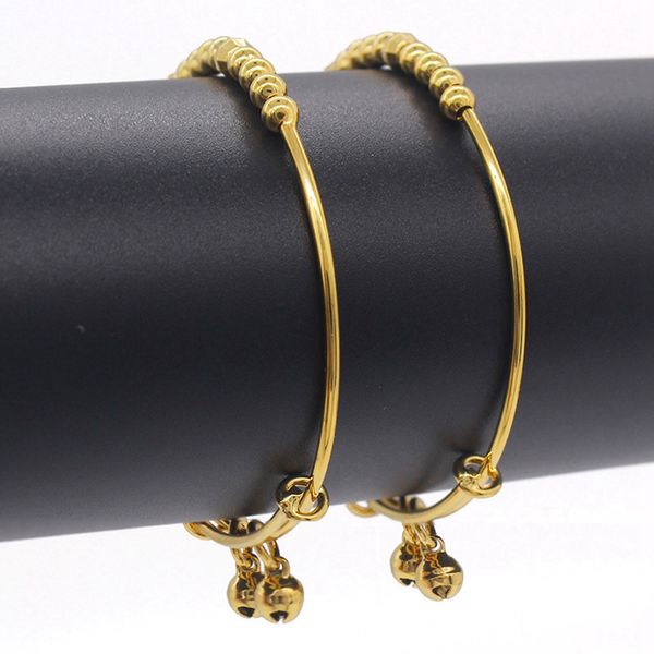 2 pcs Bébé Bracelet Bracelet Enfants Perles Conception Réel 18k Or Couleur Belle Mignon Enfants Cadeau De Mode Bijoux