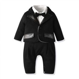 2 stks Baby Boy Gentleman Kleding 1e Verjaardag Bruiloft Outfit voor Jongens Zuigeling Boutique Kleding Born Cotton Romper + Jas 210615