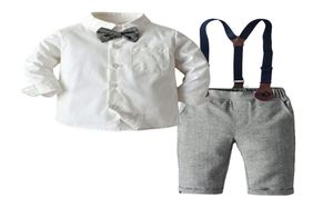 Ensemble de vêtements pour bébés, 2 pièces, vêtements pour enfants, ensembles d'automne pour garçons, manches longues, costumes pour hommes, chemises blanches, pantalons à bretelles, 9112476