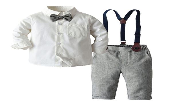 Ensemble de vêtements pour bébés, 2 pièces, vêtements pour enfants, ensembles d'automne pour garçons, manches longues, costumes pour hommes, chemises blanches, pantalons à bretelles, 9112476