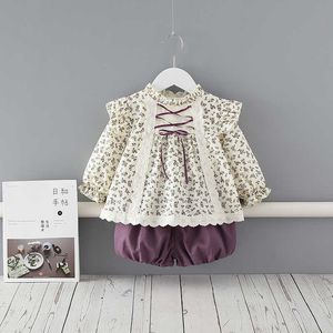 2 Pcs Bébé Floral Princesse Robe Enfant Fille 1er Anniversaire Tenues De Fête Infantile Coréen Vintage Robes avec Pantalon né Vestidos 210615