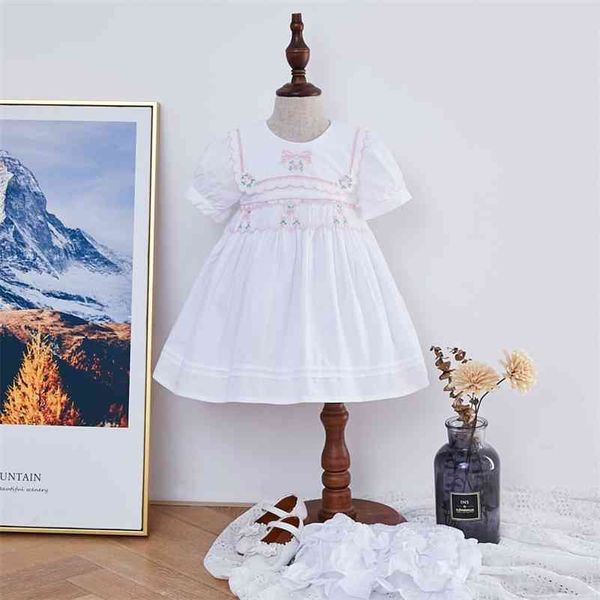 2 Pcs Bébé Fille Smocks Robes Pour Tout-petit À La Main Smocké Robe Infant Broderie Robe Enfants Boutique Espagnol Vêtements 210331