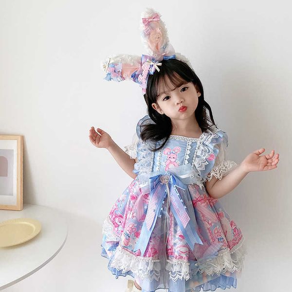 2 unids bebé niñas española princesa vestido niños lolita conejo bola bola vestido para niños vestidos de fiesta de cumpleaños niños seddler eid ropa 210615