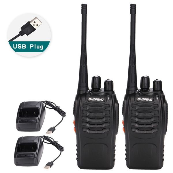 Baofeng – walkie-talkie BF-888S, adaptateur de Charge USB, Radio CB Portable UHF 888S, communicateur émetteur-récepteur + 2 écouteurs, 2 pièces