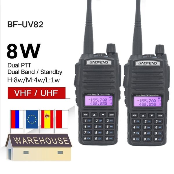 2 unids Baofeng UV 82 5W 8W Walkie Talkie Boafeng UV-82 Walkie-Talkies Dual PTT de dos vías UHF VHF Radio 10 km UV5R 888s