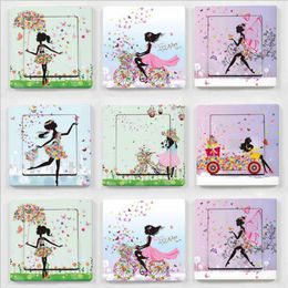 2 pièces belle fille papillon fleur interrupteur autocollant Art autocollant mural décor à la maison pour enfants chambre pépinière décoration de la maison décalcomanies