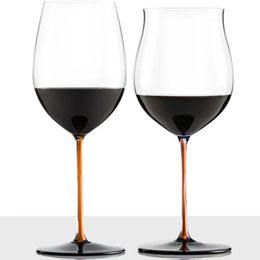 2PCs Black Bow Tie Art 700-800ml Collection Level Goblet Burgundy Red Wine Cup Handmade Crystal Glass Family Bar Drinkware 240429