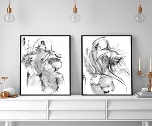 2pcs Black blanc toile peinture à l'huile Résumé Sexy Femmes and Man Pictures Imprimez une chambre minimaliste décor de maison art mural imprimé n ° 9362353