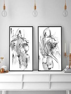 2 pcs Noir Blanc Toile Peinture À L'huile Abstraite Sexy Femmes et homme Photos Imprimer Minimaliste Chambre Décor À La Maison Mur Art Imprimé No 2995099