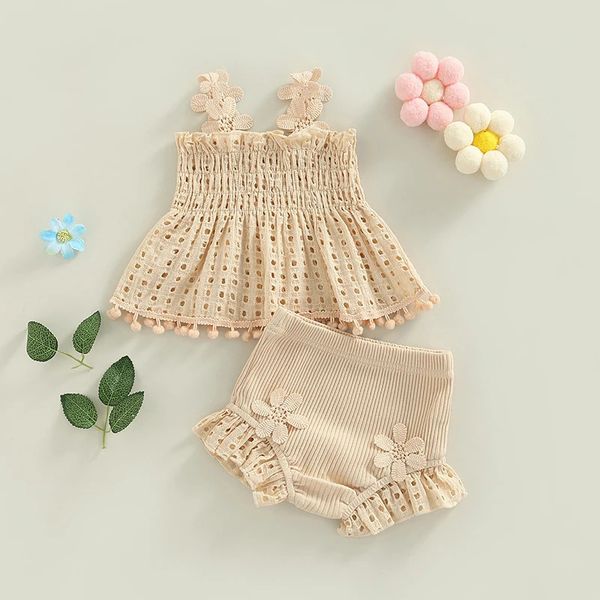 Vêtements d'été pour bébé fille, 2 pièces, haut sans manches, motif Floral, short côtelé, tenues Boho, 240301