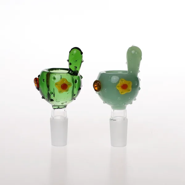 2pcs / boîte en gros en gros en stock couleur verte modèle cactus mignon bols en verre pas cher bols en verre 14 mm bols fumeurs en verre pour fumer du bang en verre