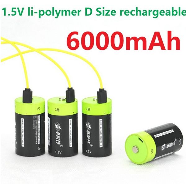2 pièces marque 1.5v Lithium 6000mAh batterie rechargeable de taille D batterie puissante de type USB D avec câble USB pour cuisinière à gaz chauffe-eau