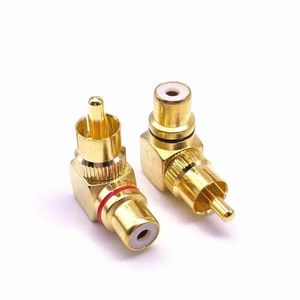 2 stks messing rca rechterhoek mannelijk aan vrouwelijke goud vergulde connector 90 graden adapters connectoren rode zwarte bananenplug aansluiting