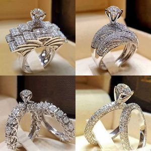 Anneaux de mariage 2 pièces ensemble de mariée élégant pour les femmes brillant Cubiz Zircon bague femme couleur or blanc fiançailles bijoux de mode