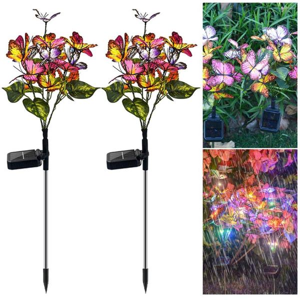 2pcs Butterfly Lawm Decor Solar Light extérieur imperméable Lantern Lantern Lamp Layscape Stakes for Garden Pathway