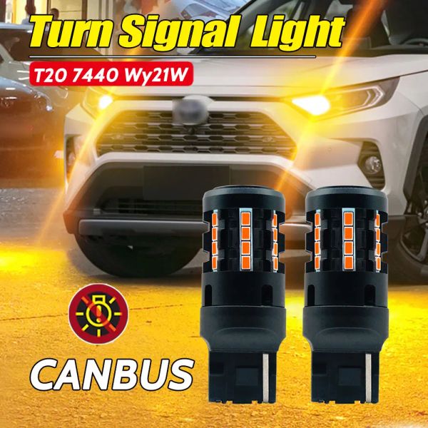 2PCS Canbus T20 7440 7440NA W21W WY21W Erreur de bulbe LED sans hyper flash Amber Yellow Blinker Lampe pour RAV4 Turn Signal Light