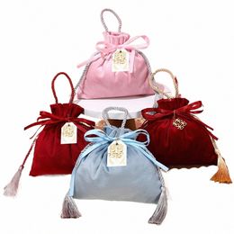 2pcs bonbons sacs à cordon couleur vive arc glands sacs cadeaux Veet cadeau de fête de mariage sacs d'emballage réutilisables fournitures de mariage a0Pc #