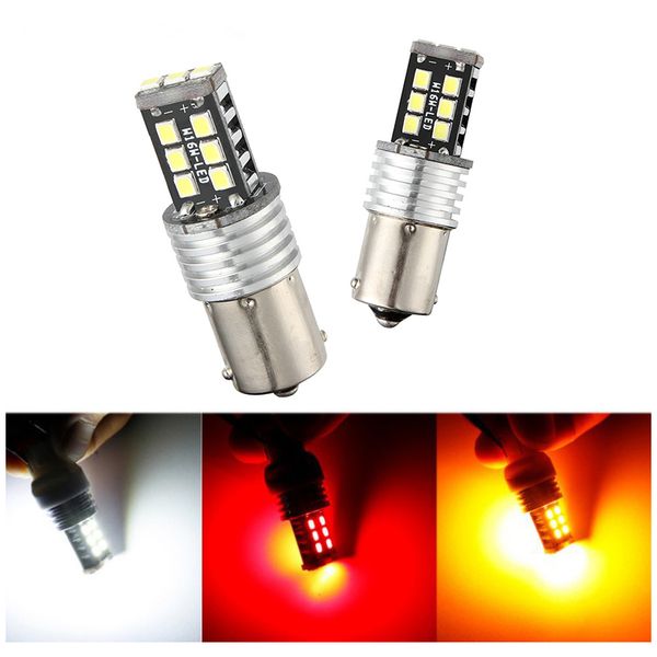 Ampoules de voiture haute puissance Super brillantes 1156 P21W BA15S 2835 15SMD, feux de stop arrière inversés LED pour stationnement, DC 12V, 2 pièces