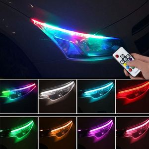 2 pièces voiture feux diurnes multicolore coloré DRL LED bande Auto clignotant lampe pour phare 12V séquentiel coulant