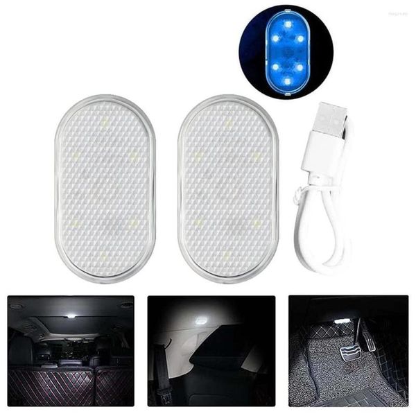 Luz LED Interior para coche, Interruptor táctil recargable por USB, lámpara ambiental inalámbrica, luces de lectura nocturna, 2 uds.