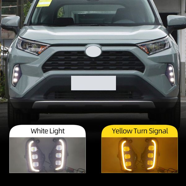 2 pièces voiture LED feux diurnes DRL pour Toyota RAV4 2019 2020 2021 2022 jaune clignotant lumière pare-chocs lampe antibrouillard