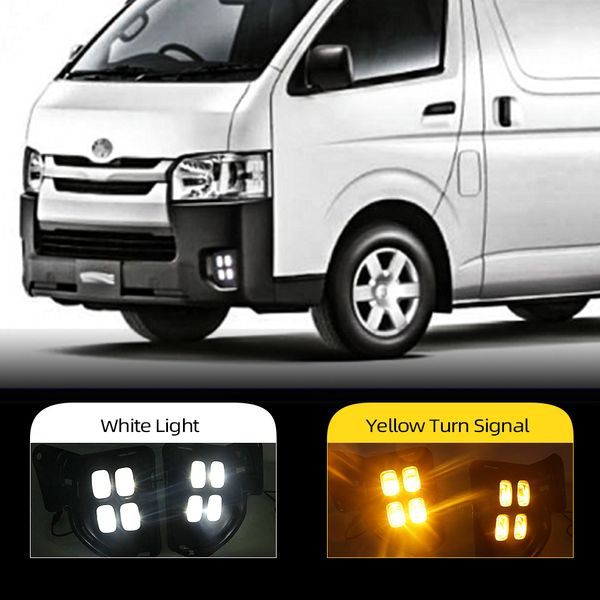 2 Unids Car LED Luz de funcionamiento diurna para Toyota Hiace DRL 2014 2015 2016 2017 2017 2018 Funda de luz de niebla LED con señal de giro amarillo