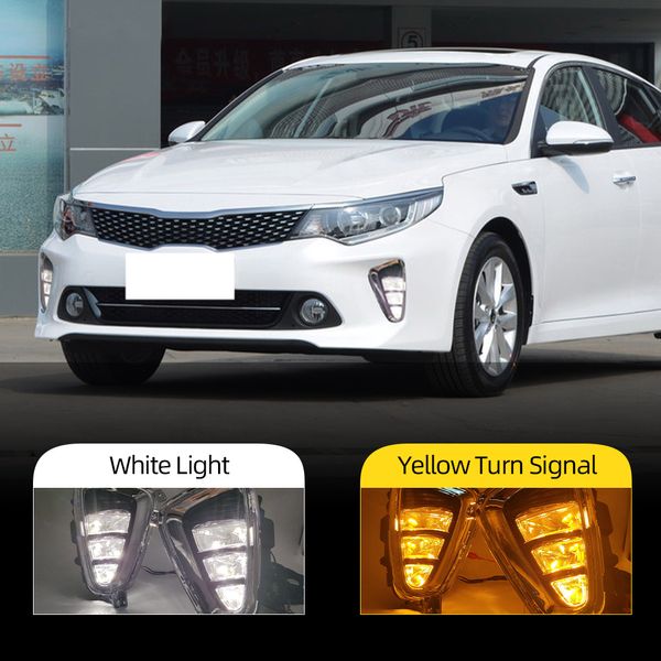 2pcs Car LED DRL Daytime Running Light Fog Lampe pour Kia K5 Optima 2016 2017 avec jaune Turn Signal Day Light Foglights