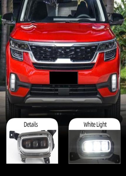 2 uds coche LED DRL para KIA Seltos KX3 2020 2021 luces antiniebla luz de circulación diurna luz de señal de giro amarilla lámpara antiniebla 2513108