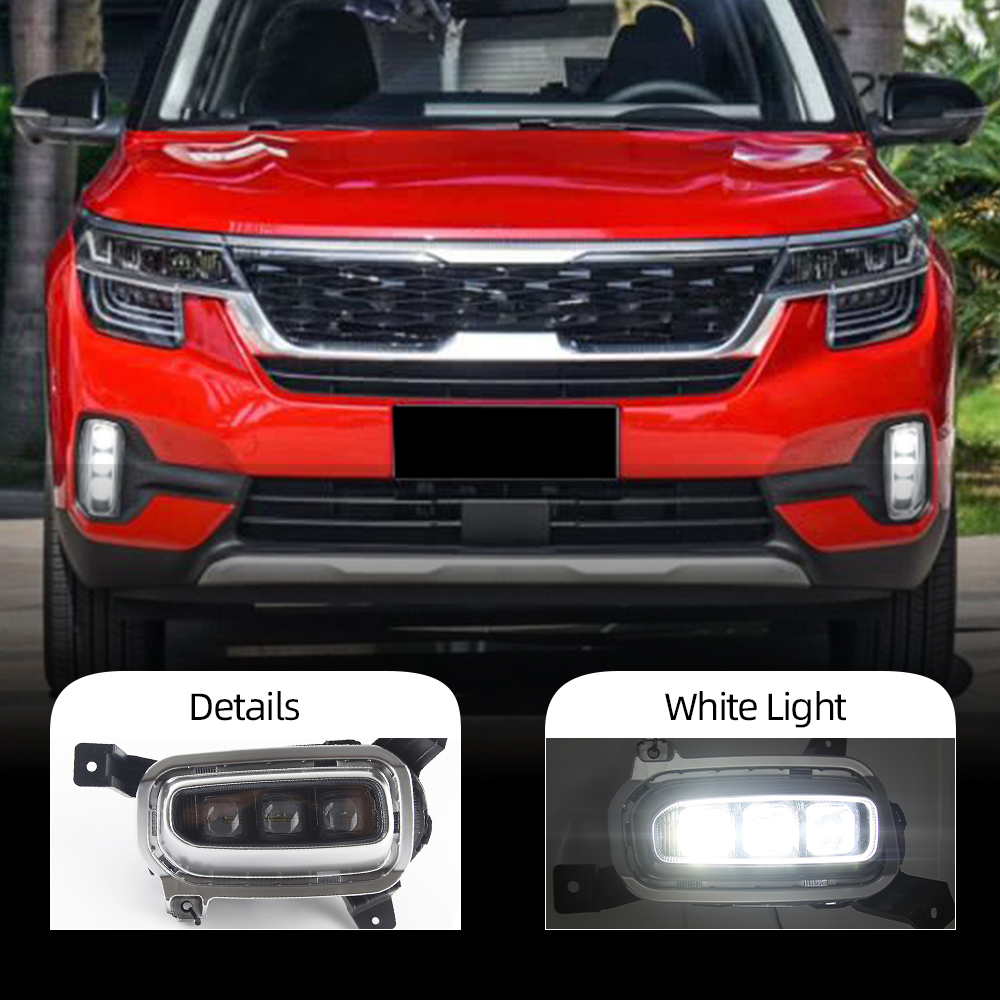 DRL LED samochodu 2PCS dla Kia Seltos KX3 2020 2021 Światła mgły w ciągu dnia Bieganie Lampka Lampa mgły sygnałowa Lampa mgła 263O