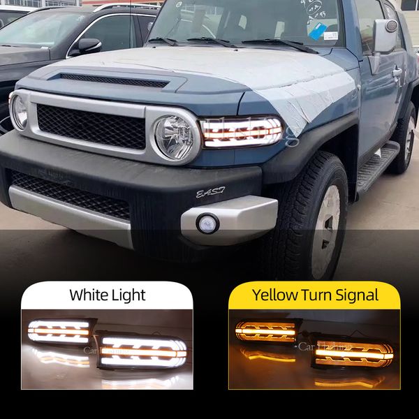 2PCS Car LED phares DRL Light Daytime Daytime For Land Cruiser FJ 2007 - 2022 Lampe brouillard avec un feu de brouillard à virage jaune