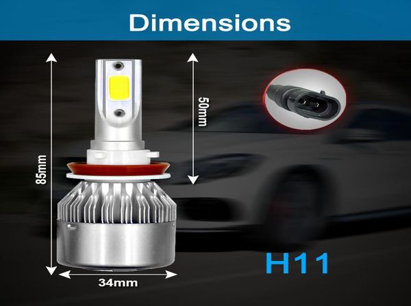 Ampoules de phares de voiture LED H4 H7 9003 HB2 H11 LED H1 H3 H8 H9 880 H27 9005 9006 HB4 H13 9004 9007, phares automobiles 72W COB 6000K2232223, 2 pièces