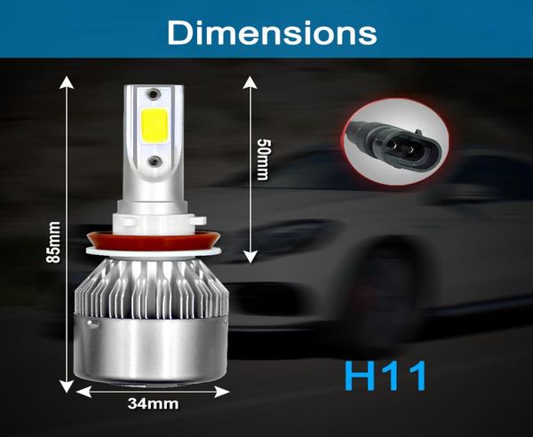 Ampoules de phares de voiture LED H4 H7 9003 HB2 H11 LED H1 H3 H8 H9 880 H27 9005 9006 HB4 H13 9004 9007, phares automobiles 72W COB 6000K9660919, 2 pièces