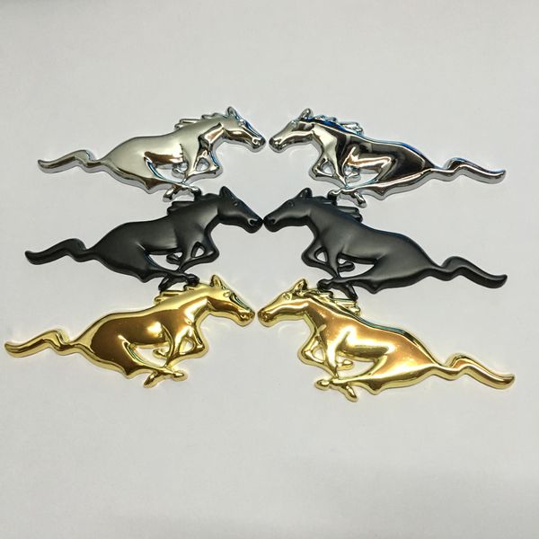 2pcs voiture métal cheval logo badge emblème autocollant taille 75x28 -1mm couleur argent noir or adapté pour les voitures américaines Ford série Mustang an206B