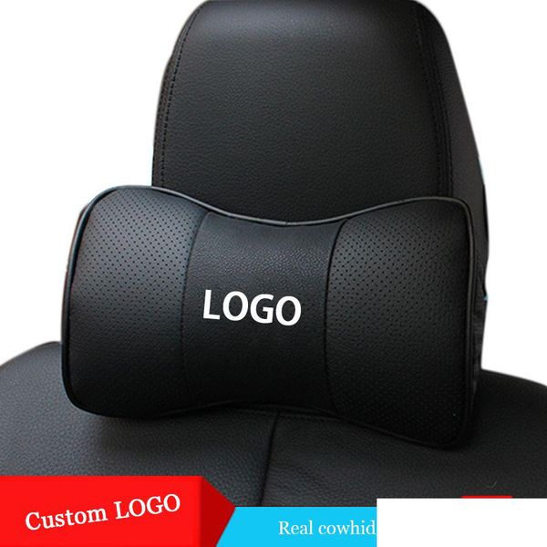 2 uds almohada de cuello para coche almohadas de cuero genuino cojín asiento reposacabezas para Ds Tesla Jeep Land R Subaru Kia triangulación de entrega