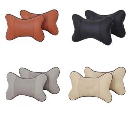 2 pièces oreillers de cou de voiture en cuir PU coussin de tête soutien protecteur soulagement de la douleur rempli de fibres oreiller de voiture universel appui-tête dossier coussin ZZ