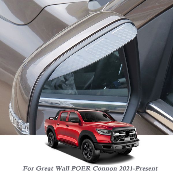 2 uds estilo de coche de carbono para Great Wall POER Connon 2021-presente espejo retrovisor lluvia ceja marco lentejuelas accesorios para automóviles