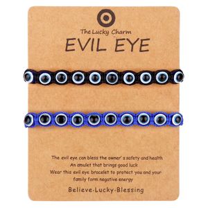 2 stuks / kaart Turkse oogarmband set rood blauw boze ogen gelukspaar strengen armbanden voor vrouwen kleurrijke kralen touw ketting charme sieraden