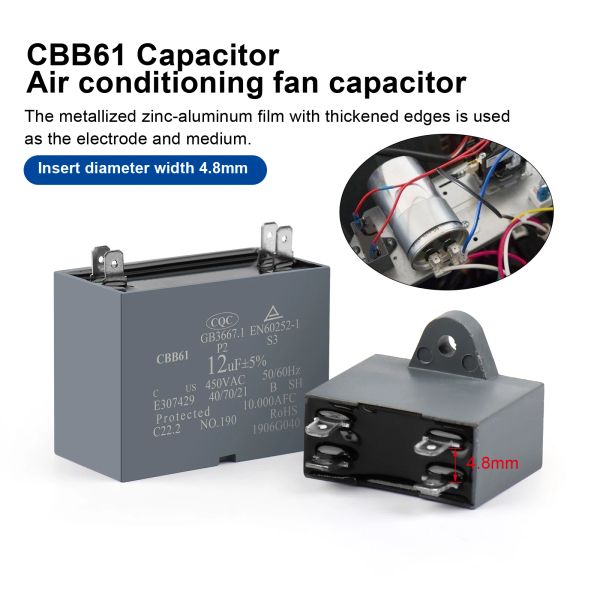 2PCS CBB61 Condacedor de aire acondicionado 450V Capacitores de ejecución del motor del ventilador 1.2UF 1.5UF 2UF 2.5UF 3UF 3.5UF 4UF 4.5UF 5UF 6UF 6.5UF 8UF