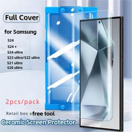 2 piezas de película suave de cerámica para Samsung Galaxy S24 S23 Ultra/Note 10 S24 Plus /Note 20 S22 S21 Protector de pantalla ultra curvo con kit de herramientas de instalación + caja al por menor