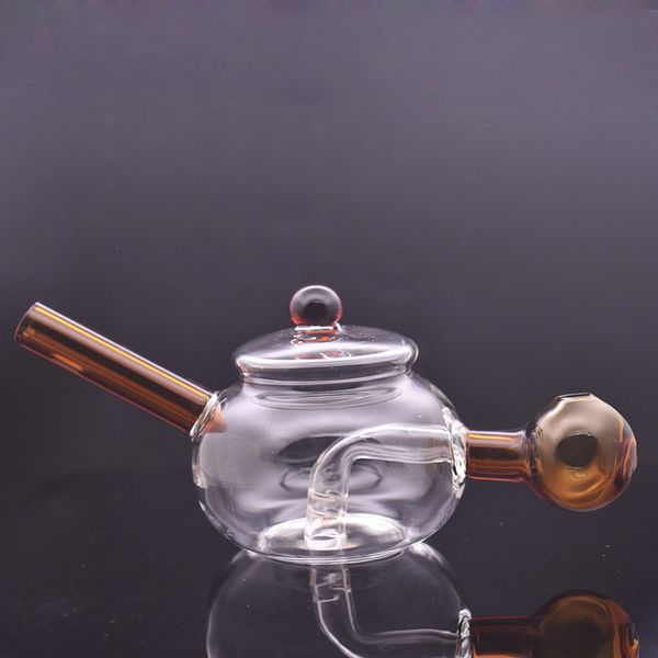 2pcs Chinese Tapot Design Burner d'huile en verre Bong coloré à main colorée Fumer des tuyaux en tête mini-gréement Dab Small Bubbler Becker Recycle Ashcatcher Bong