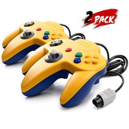 2PCS Classic N64 Contrôleur Miatore Rento N64 Gaming Remote Gamepad Joystick pour N64 Console Video Gaming System (jaune et bleu) J240507