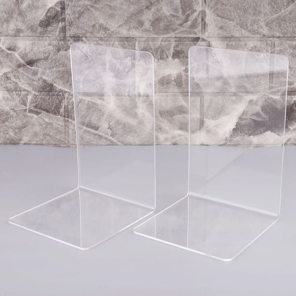 2 piezas Clear acrílico Bookends Organizador de escritorio en forma de L Potencial de escritorio de escritorio Suministros de la oficina de la oficina