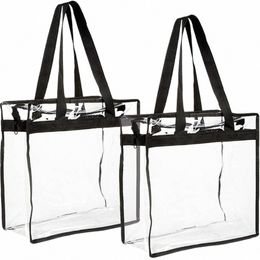 2pcs sacs fourre-tout transparents de grande capacité sac à bandoulière transparent avec fermeture à glissière sac à lunch transparent flexible fourre-tout transparent polyvalent t9rd #