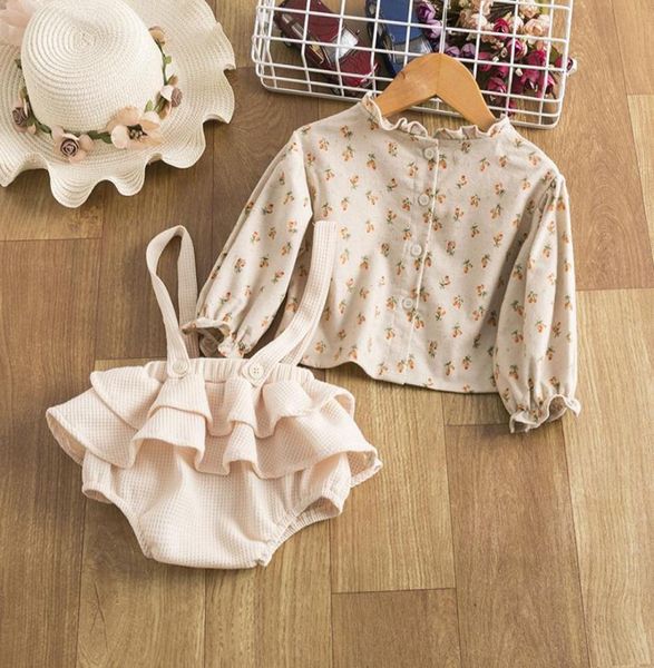 2pcs Vêtements Ensembles de vêtements pour bébé vintage Set Summer Cotton Girls Floral Blouse Shirt Rober Robe Spring New-Born Tenues 1255527572