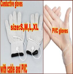2 pièces gants de massage conducteurs physiothérapie électrothérapie gants d'électrode pour dizaines massage de beauté du visage avec câble PVC4069046