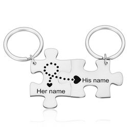 2 pièces Couples Puzzle personnalisé porte-clés Date gravée et deux initiales amour cadeaux pour mari femme petit ami petite amie