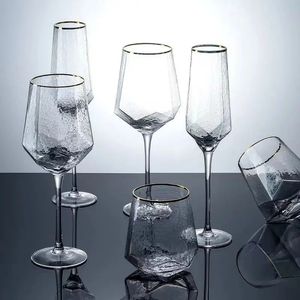 2 stks creatieve wijnglazen Home Hammered Goblet Red Glass Diamond Champagne Cups Bar Wedding Luxury drinkware cadeaus 240408