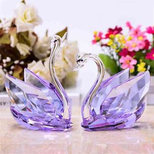 2pcs Crystal Swans Ornements Figurines en verre Presse-papier Artisanat Fengshui Décoration de la maison Mariage Cadeaux de la Saint-Valentin Souvenir 210811