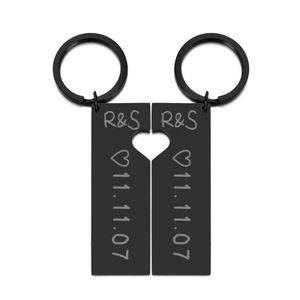 2pcs Coffre-tête personnalisé Keychain Personnalisé Laser Engrave Nom Date Porte-clés pour Couples Boyfriends Boyfriends Keyfriends Cadeau de bijoux