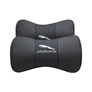 2 pièces logo personnalisé voiture cou oreiller en cuir véritable respirant oreillers coussin pour Jaguar F-PACE F-TYPE E-PACE XJ XF XE XK I-PACE XFL288V